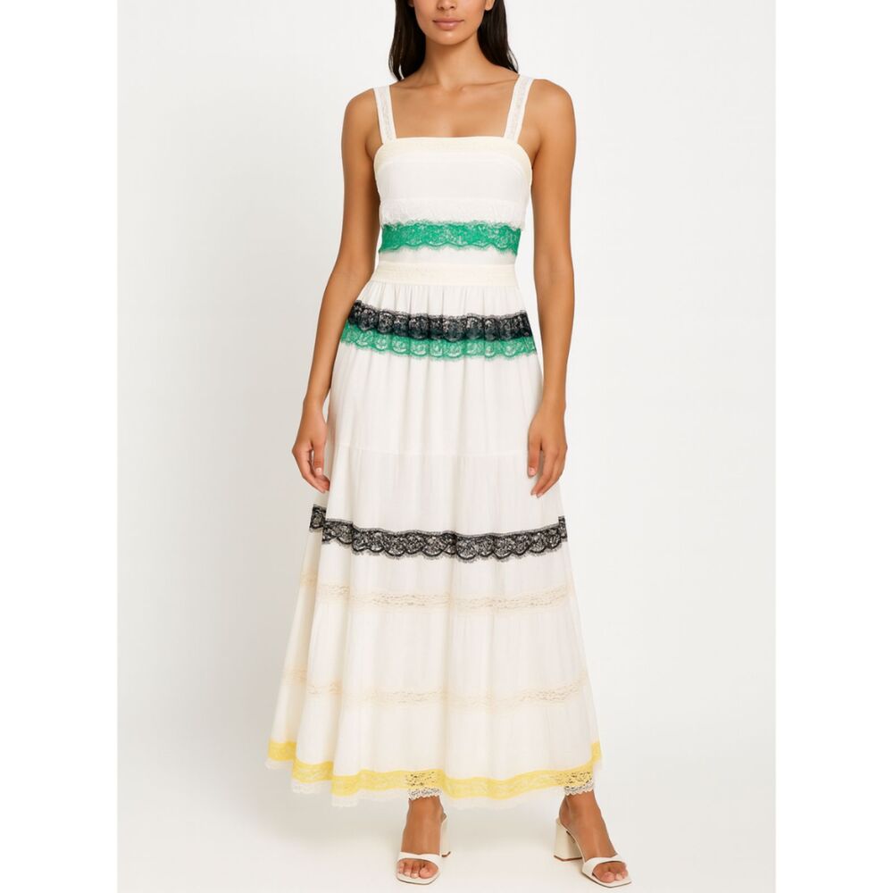 Stellah Maxi Dress Women's Small White Lace Trim Sleeveless Boho Summer Festival